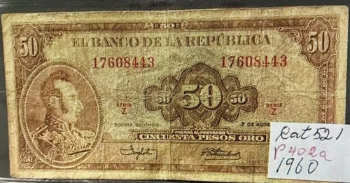 1960 banconota colombia - banconota, 50