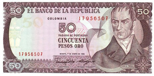 Colombia pesos oro - pesos, 1986